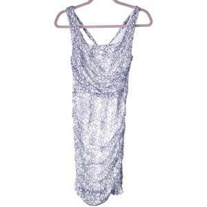 Express White Lace w/ Black Floral Accents Bodycon Ruched Cocktail Dress Size 4